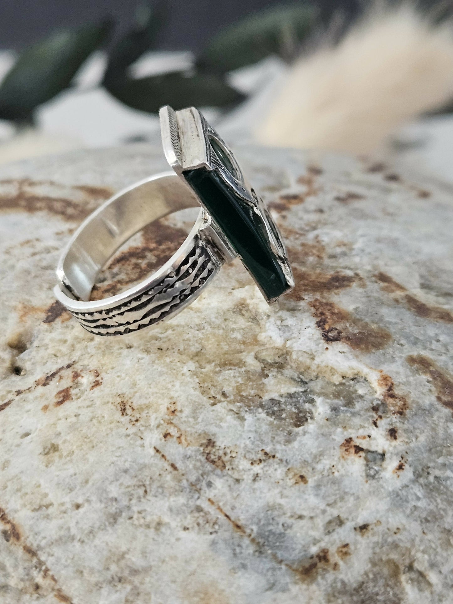 Bague touareg Agate Verte