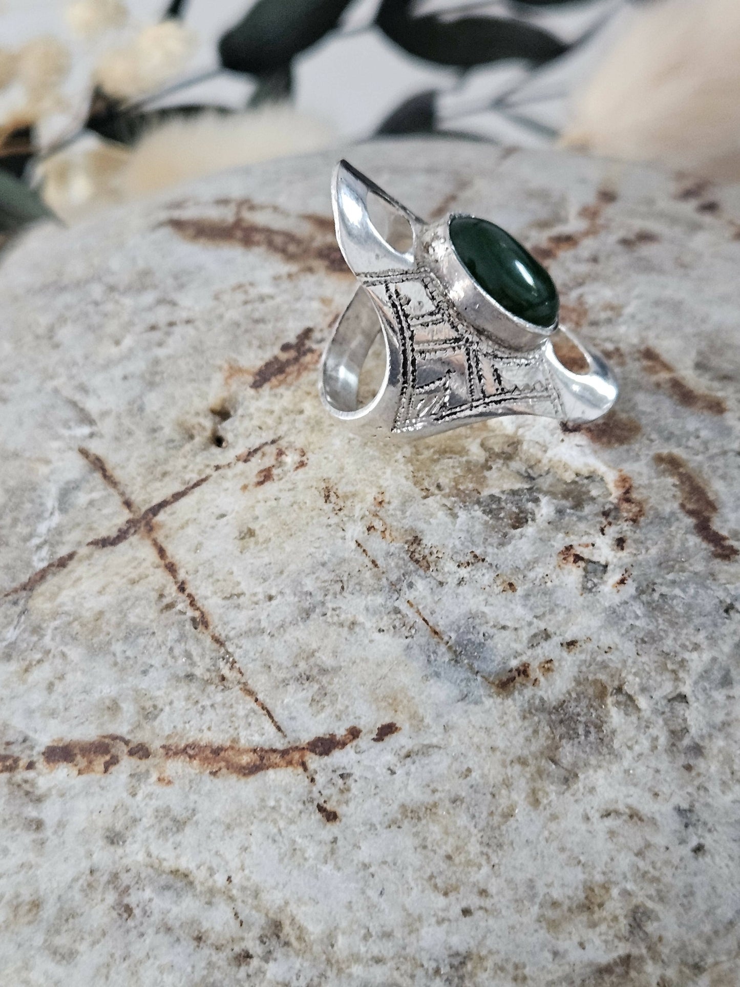 Bague touareg Agate Verte