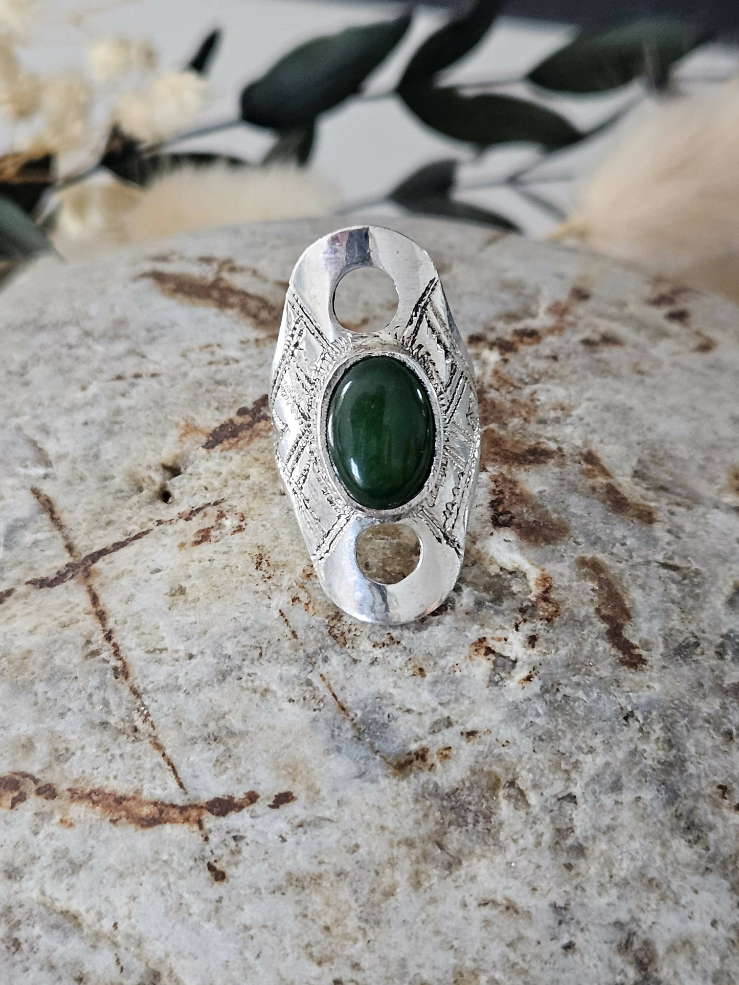 Bague touareg Agate Verte