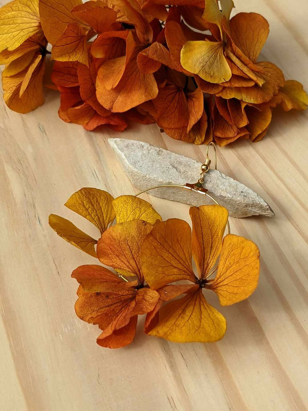 Créoles en fleurs stabilisées, Hortensia safran orangé