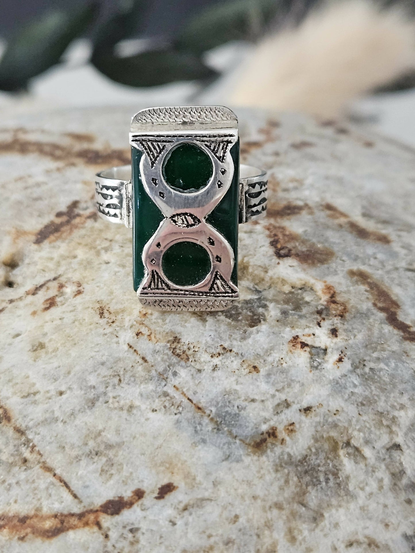 Bague touareg Agate Verte