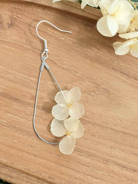 Boucles d'oreilles Goutte duo d'Hortensia écru
