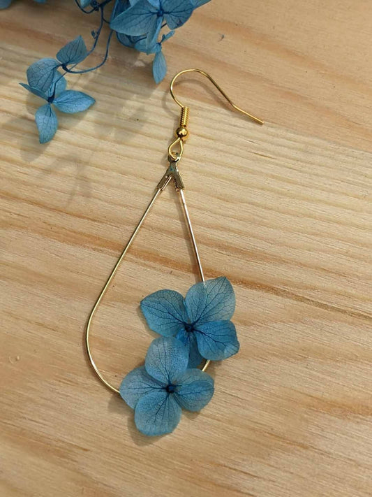 Boucles d'oreilles Goutte duo d'Hortensia bleu