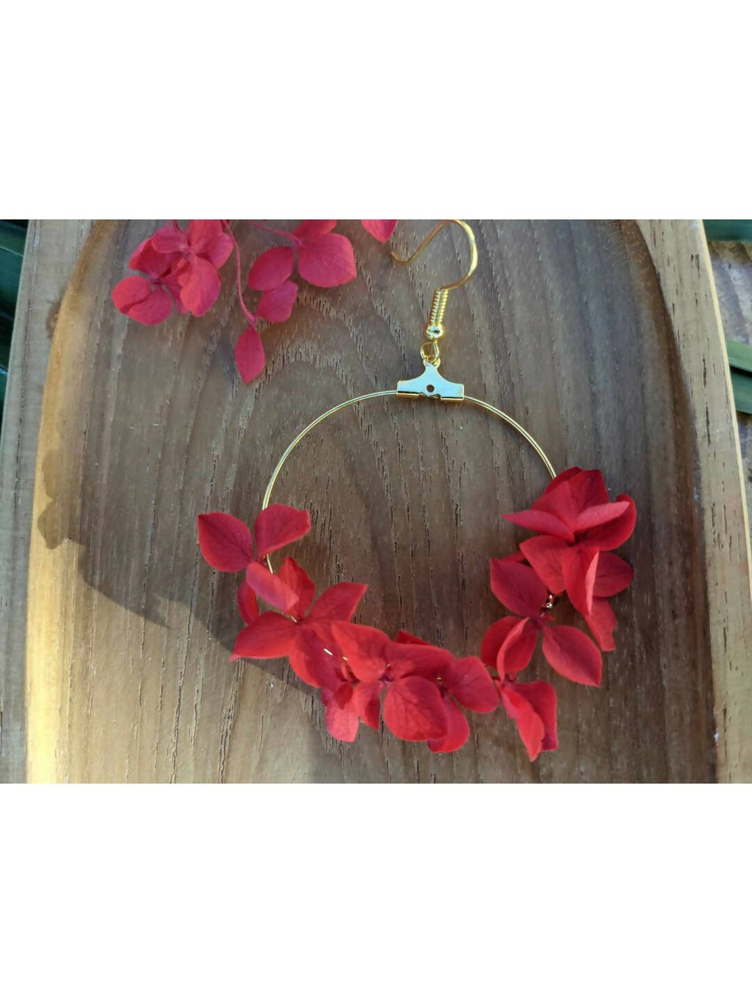 Créoles en petites fleurs stabilisées, Hortensia Rouge